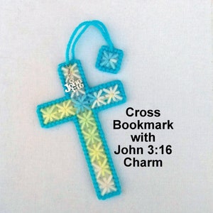 Cross Bookmark w/John 3:16 Charm Gifts, Custom Cross Plastic Canvas Bookmark, Bold Bookmark Gifts, Teacher Bookmark Gifts, Gifts For Readers