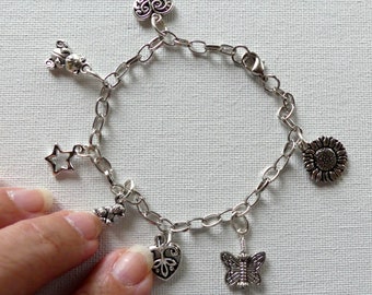 Animals, Flowers, & Fruit Custom Silver Charm Bracelet Gifts, Silver Charm Bracelet, Unisex Gift, Candid Charms Gift, Charm Bracelet Jewelry