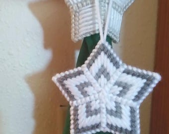 Cadeaux d'ornement mini étoile argenté et blanc, cadeau de toile en plastique héritage, étiquettes cadeaux de Noël