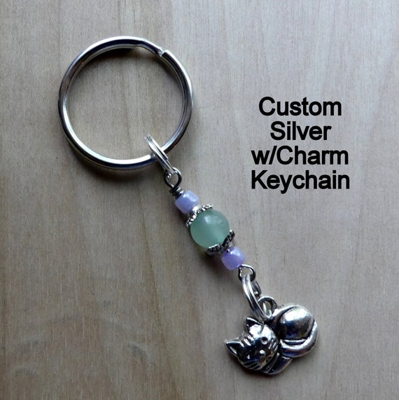 Custom Silver Keychains With Charm, Beaded Keyrings, Beaded