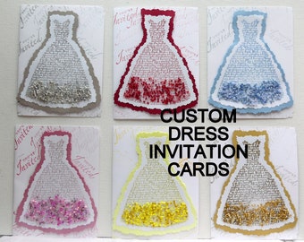 Invitation Beaded Dress Cards For Girls/Bride, Personalized Handcrafted Cards, Birthday Girl & Wedding Bridal Invites, Creative Cards Gifts