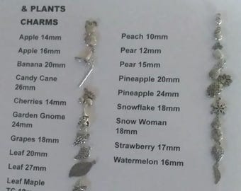 Food, Fruit, & Plants Charm Bracelets/Add On Charms To Anklets and Keychains/Silver Plated, Memory Charm Bracelet Gifts