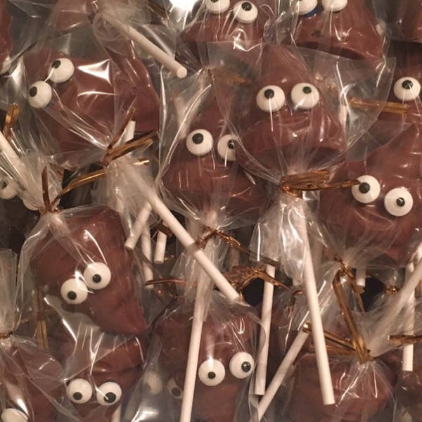Ghiradelli Chocolate Poop Emoji Pops with Candy Eyes, 10 Pops Per Order