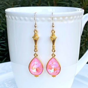 Pink Dream Crystal Glass Earring Drops, 2.6 Inches Long