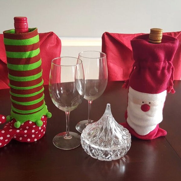 Santa Claus Elf Wine Bottle Cover Santa Claus Christmas Xmas Gift Bag Wine Holder Holiday