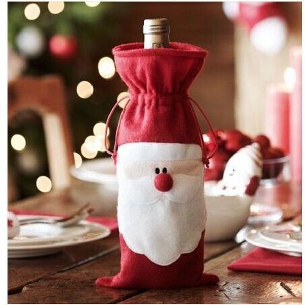 Wine Bottle Cover Santa Claus Christmas Xmas Gift Bag Wine Holder Holiday