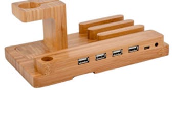Smartphone Wooden Docking Organizer Charging Station Cell Phone Dock - Christmas Gift Father Dad Boyfriend - iPhone Charging Station