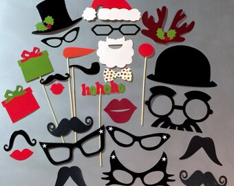 Photobooth Props-Photo Booth Props 27 Piece Set - Party Photo Props- Santa Props