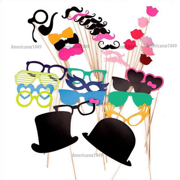 Photo Booth Props Party Set-Photobooth Props-36 piece Lips-Mustache-Just Married-Engagement Wedding Birthday Anniversary Photobooth Props