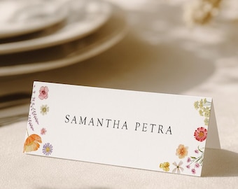 Pressed Wildflower Wedding Place Cards, Textured Floral Invites