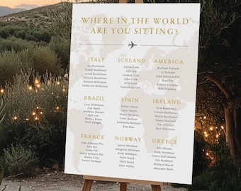 Destination Wedding Table Plan, Wedding Sign, large guest reception sign welcome board, card easel sign, seating plan, Travel, Plane Ticket