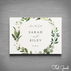White Floral - Save the Date oder ändern Sie das Datum, Karte oder Magnet, Kalender. Eukalyptushochzeit, Eukalyptushochzeit lädt & Save the Dates ein