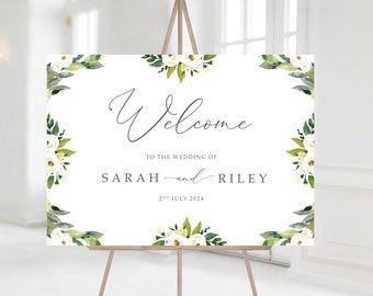 Wedding welcome sign, floral welcome sign, guest welcome, reception sign, reception welcome sign, welcome board, easel sign, entrance sign
