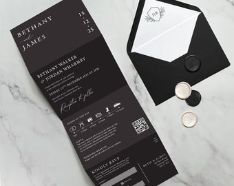 Wedding invitation - black & white invitation. White letter invite. Monochrome wedding invites. Traditional Modern Classic.