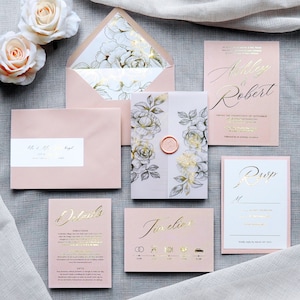 Hochzeitseinladung - Blush Rosa und Goldfolie. Gold, Silber oder Rose Gold Folie. Hochzeitseinladung Set. Rosa Hochzeit. Blush und Goldfolie