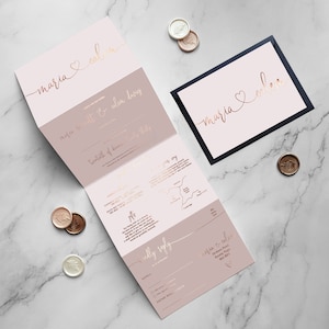 Maria Folding Concertina Wedding Invitations & Save the Date or change the date. Foil and a delicate blush pink. Simple Wedding invitation image 1