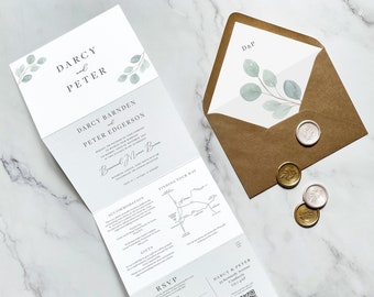 Eucalyptus simple - faire-part de mariage et réservez cette date ou modifiez la date. Mariage rustique d'eucalyptus, invitations de mariage de verdure