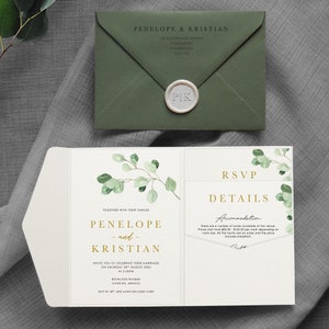 Penelope Greenery wedding invitations. Wedding invitation Eucalyptus Wedding. Greenery wedding. Pocket fold. Pocket-fold. Pocketfold image 1
