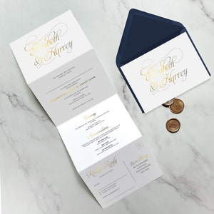 Barocke Konzertina Hochzeitseinladung - Luxus Goldfolie. Sparen Sie das Datum. Hochzeitseinladungen. Hochzeit lädt ein.