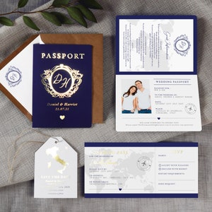 Pass-Hochzeitseinladung, Bordkarte Antwortkarten, Gepäckanhänger, Save the Date, Hochzeit in Ihrer Heimat, Hochzeit, Flugticket einladen, Folie