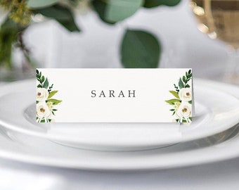Wedding place name, name place card, guest seat card, guest place card, floral name place, greenery place name, wedding place setting