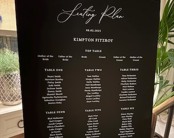 Black and White Wedding Table Plan, Modern Minimalist Seating Chart