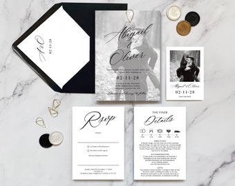 Abigail Black and White Photo Wedding Invitation. Wedding Invites. Engagement photo invitations. Classic simple minimalist wedding invites.