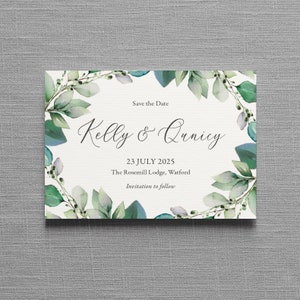 Sicily Luxury Trifold Wedding Invitations & Save the Date or Change the date. Eucalyptus greenery wreath/hoop greenery wedding invites image 2