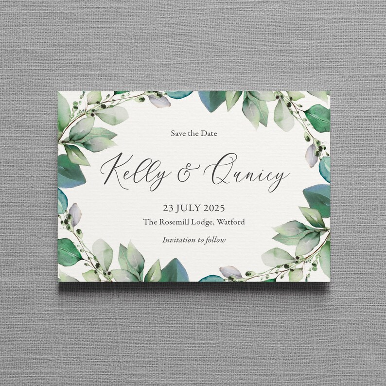 Sicily Luxury Trifold Wedding Invitations & Save the Date or Change the date. Eucalyptus greenery wreath/hoop greenery wedding invites image 2