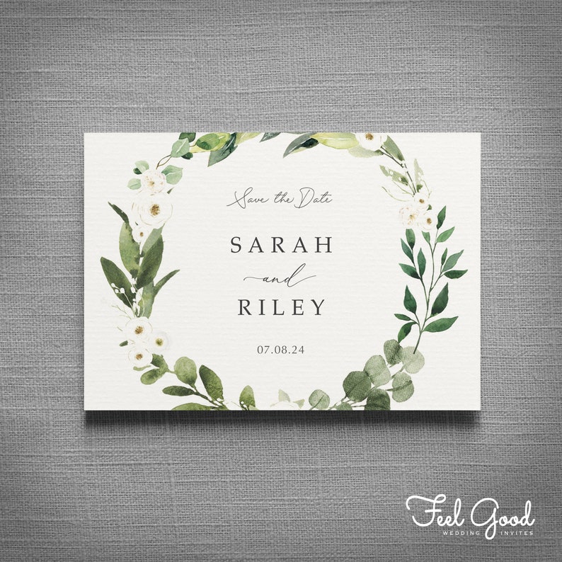 White Floral & Greenery. Luxury Wedding Invitation. Greenery Wedding Invites with white flowers. Eucalyptus, Gypsophila, twine image 3