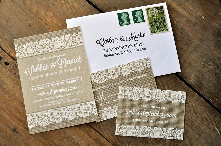 Shabby Chic Lace Wedding Invitation Set on Luxury Card | Etsy