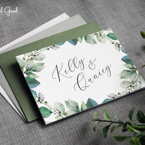 Sicily Luxury Trifold Wedding Invitations & Save the Date or Change the date. Eucalyptus greenery wreath/hoop greenery wedding invites image 3