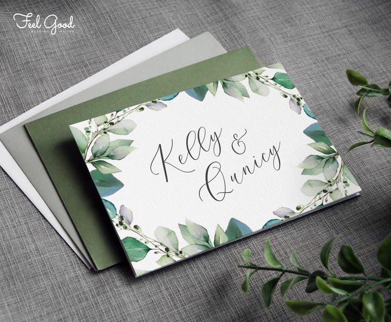 Sicily Luxury Trifold Wedding Invitations & Save the Date or Change the date. Eucalyptus greenery wreath/hoop greenery wedding invites image 3