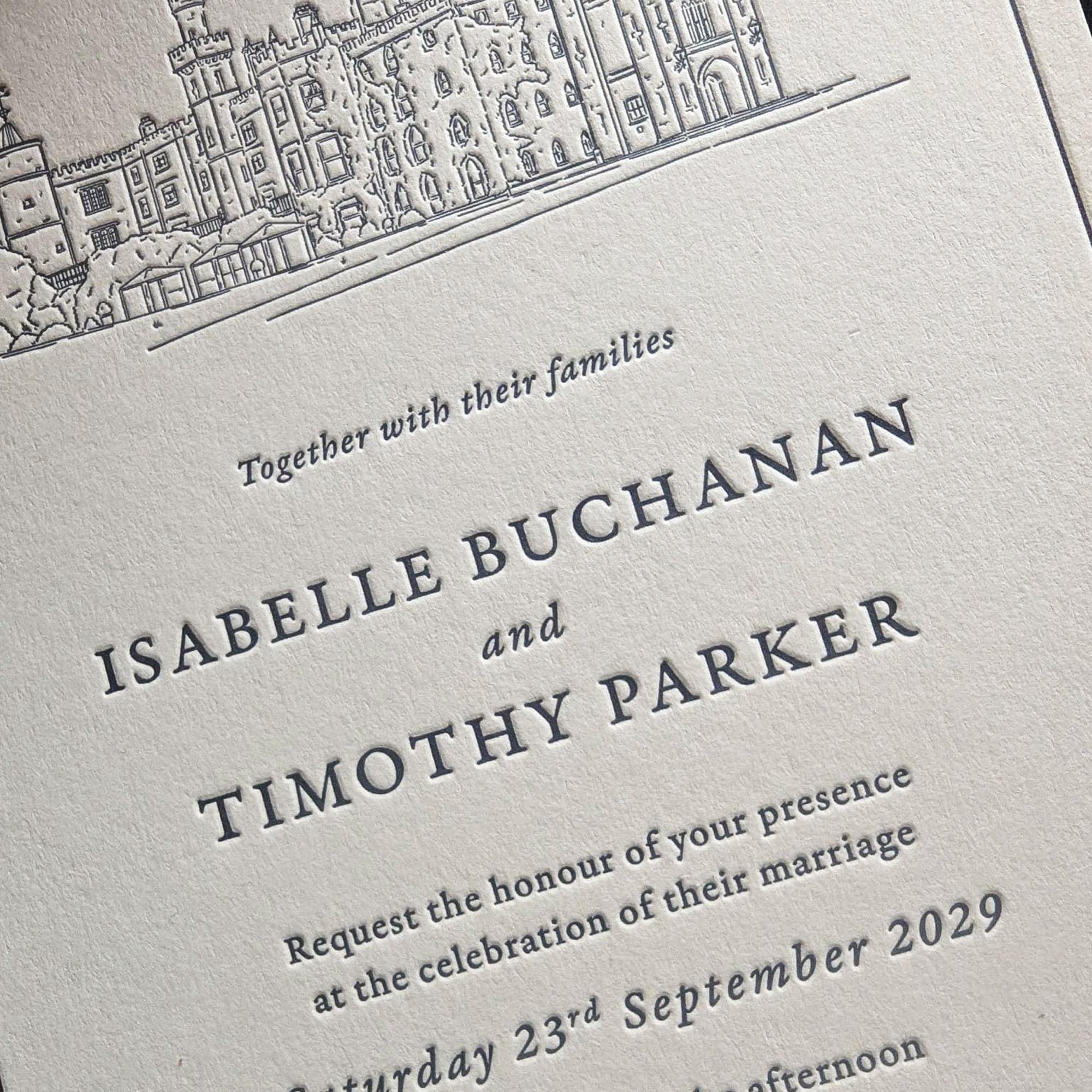 Letterpress Wedding Invitations. Traditional Debossed Wedding
