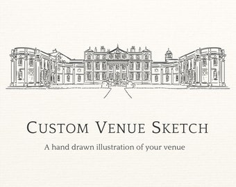 Custom Wedding Venue Sketch. Hand drawn venue sketch. Personalised illustration, ideal for weddings. Bespoke line drawing. Digital Download