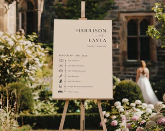 Tonal Wedding Welcome Sign, Order of the Day, Neutral Reception Decor