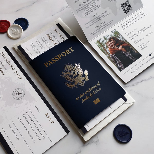 United States Passport Wedding Invitation, Destination Wedding, US Passport Style, USA Passport, American Passport.