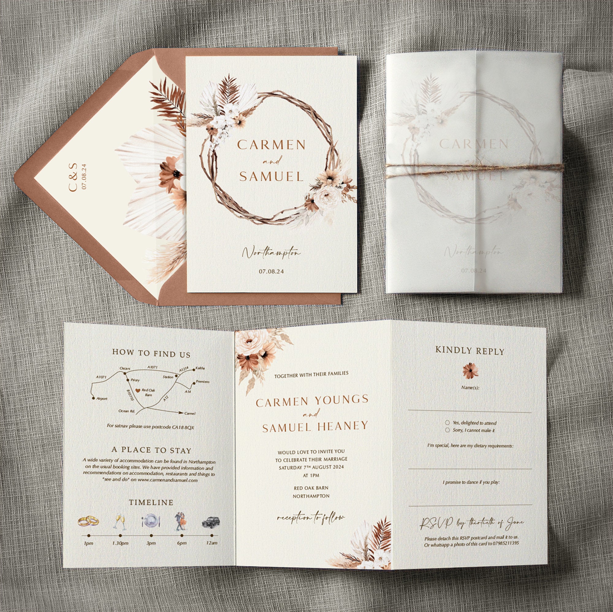 Wedding Invitation Dried Flowers. Bohemian Wedding. Boho Etsy UK