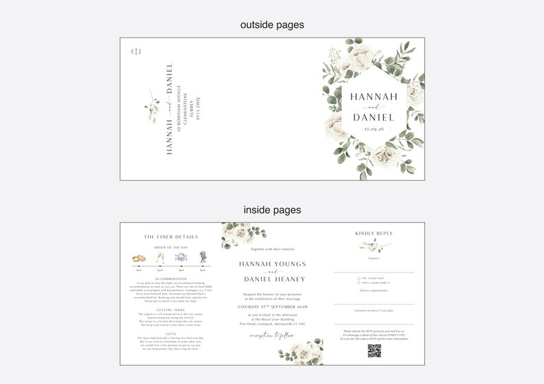 Wedding Invitation, Hannah wedding invites, White Floral Wedding Invites, greenery, Wedding invites, Save the Date, rustic twine, vellum image 3