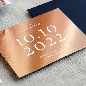 Luxuriöse Save the Date Karten mit Rosegoldfolie. Rosegold Save the Date. Hohe Qualität, Einzigartig, Wunderschön verarbeitet. Einzigartige Save the Dates