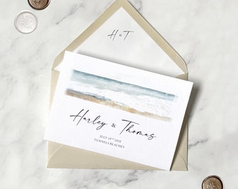 Coastal Beach Wedding invitation | Beach Wedding Invitation | Watercolor Coastal Invite | Ocean Seaside Wedding | Destination Summer Wedding