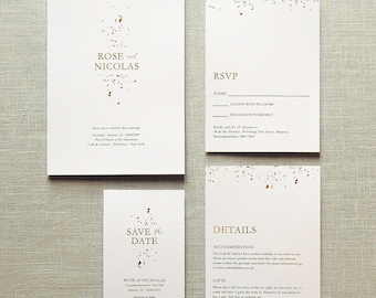 Alchemy -  Foil Wedding Invitations Set on Luxury Card - Silver, Gold or Rose Gold foil, Elegant, timeless, high quality invitations