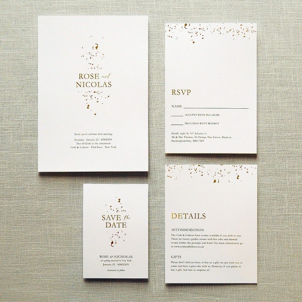 Alchemy -  Foil Wedding Invitations Set on Luxury Card - Silver, Gold or Rose Gold foil, Elegant, timeless, high quality invitations