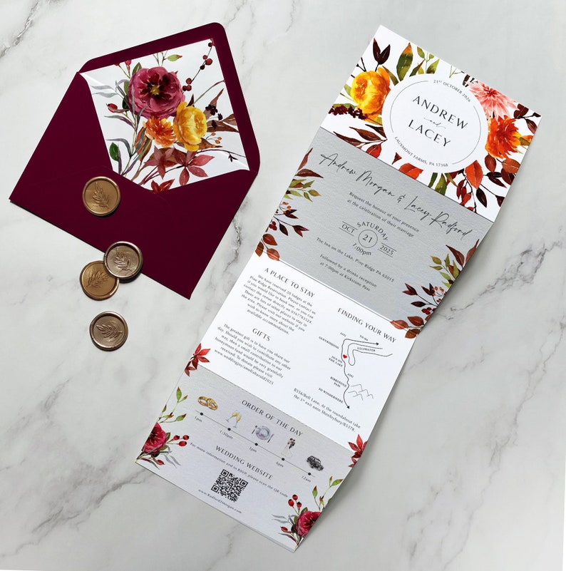 Bloemenhuwelijksuitnodiging herfst - herfstkleuren afbeelding 1