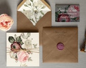English Garden- Luxury Folding Wedding Invitations & Save the Date. Rustic twine, greenery wedding invites, wax seal. Wedding invitation set