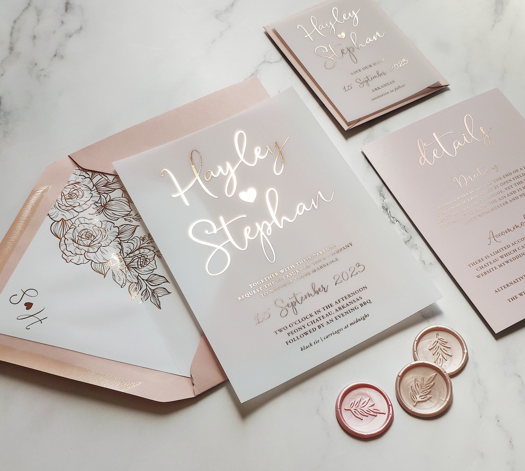 Biglietti D'Invito Con Lamina Oro Rosa 'You Are Invited' - 24 Pezzi 10x15cm + 26 Buste Kraft, Per Matrimoni, Compleanni, Baby Shower