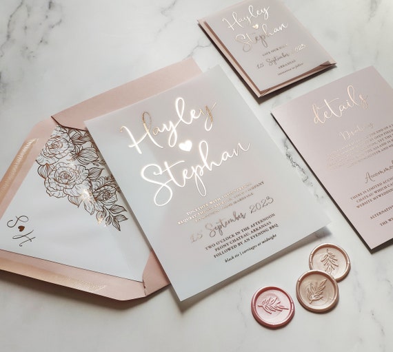 Rose Gold Luxury Passport Wedding Invitation with Real Foil