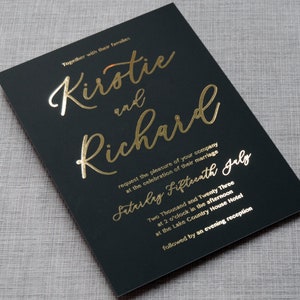 Wedding Invitation Luxury Foiled Script. Gold, Silver or Rose Gold foil. Monochrome wedding invitation set, custom colours available image 2