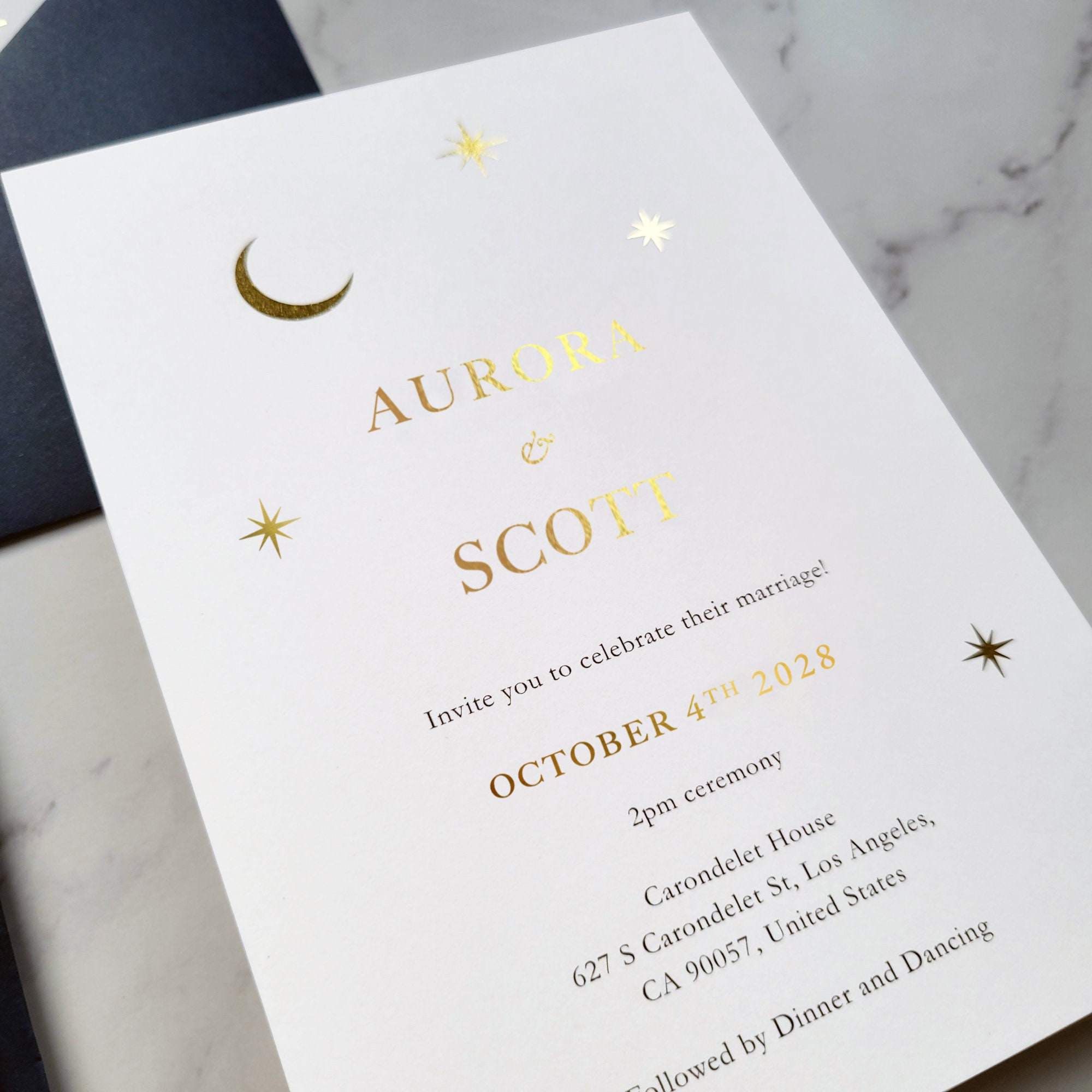 Luxury Foil Wedding Invitations – Celestial Moon and Star Design