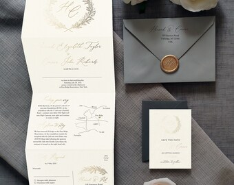 Gold Foil Henley Wedding Invitation – Pearlised Card, Save the Date. 'Henley' design